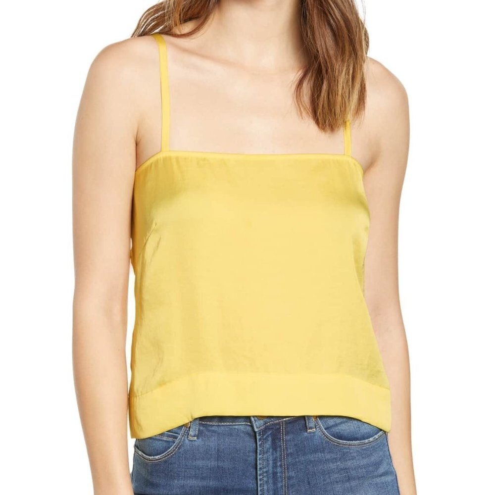 Leith Fluid Strappy Satin Camisole in‎ Yellow Spaghetti Strap Tank Size X-Small